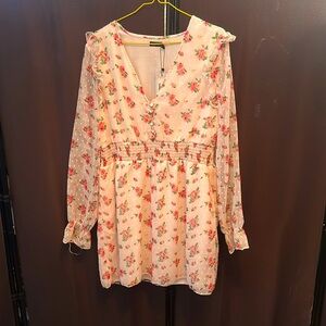 FLORAL DOBBY SHIRRED SKATER DRESS BOOHOO US 6 // UK 10 NWT RUFFLED SLEEVES PINK